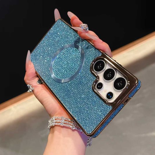For Samsung S25Ultra S25 S24 S23 S22 Phone Case, Luxury Slim Glitter Magnetic Pattern Plating Matte Leather Len Protection Shockproof Hard Full Cover