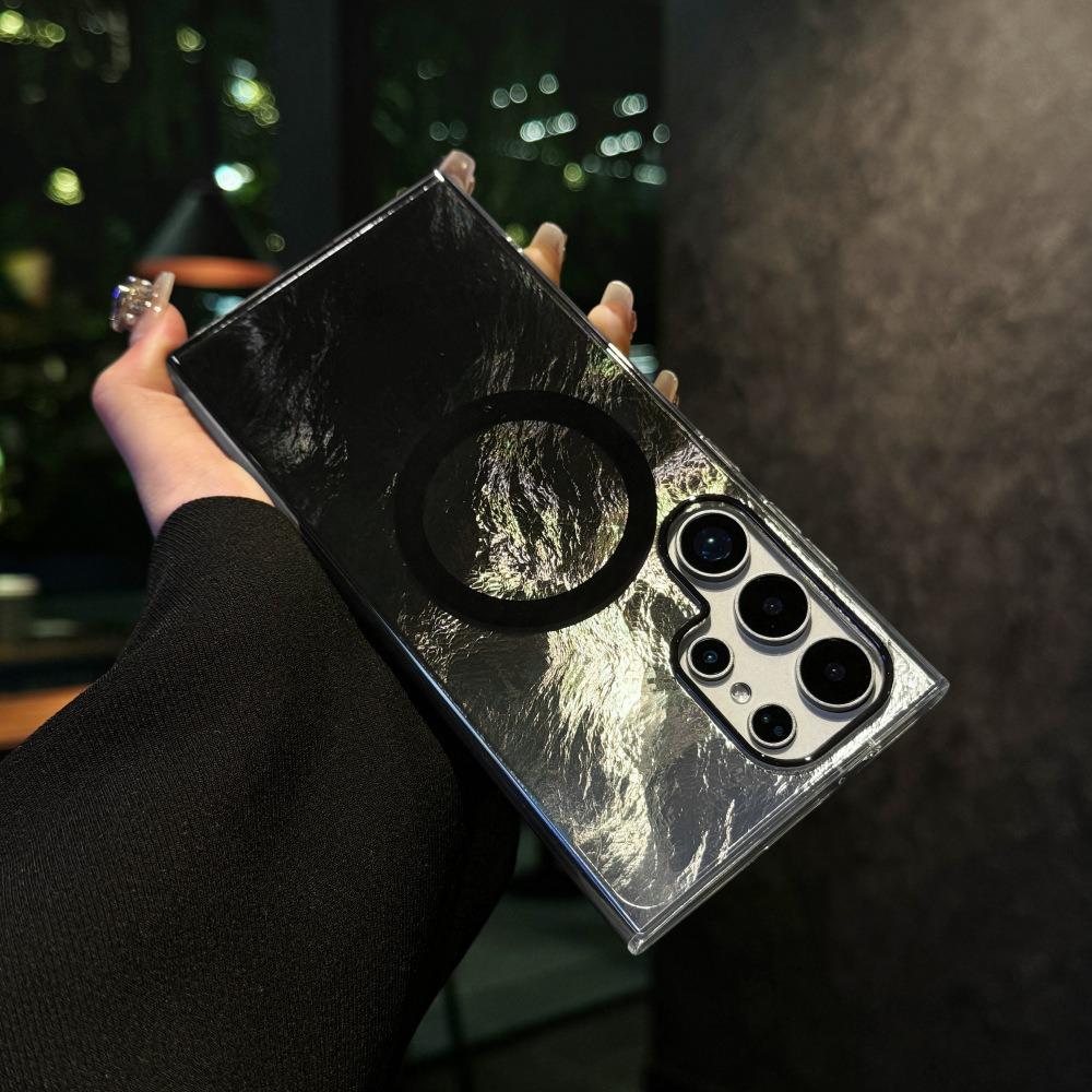 Glacier Gradient Laser Glitter Strong Magnetic HD Transparent PC Slim Phone Case For Samsung S25Ultra S25 S24 S23 S22 Shockproof Hard Full Cover