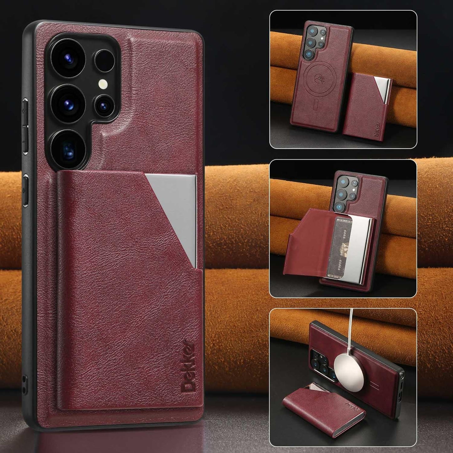 For Samsung S25 S24 S23 A16 A15 A36 A35 A56 A55 A53 Leather Phone Case with Strong Magnetic Wallet, Anti-Fall Card Bag Kickstand for Magsafe Shockproof Business Hard Full Cover