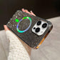 Luxury Rhinestone Glitter Plating Slim PC Strong Magnetic Phone Case For iPhone 16ProMax 15 14 13 Hard Support Wireless Charging Full Cover