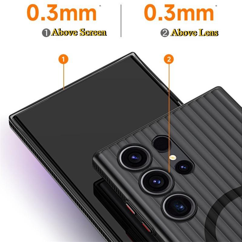 Corrugated Grille Magnetic Hard Polycarbonate Ultra-Thin Light Shockproof Phone Case with Bumper Strip for Samsung S25Ultra S24 S23 Matte Frozen Fog Thin High Transparency Full Cover