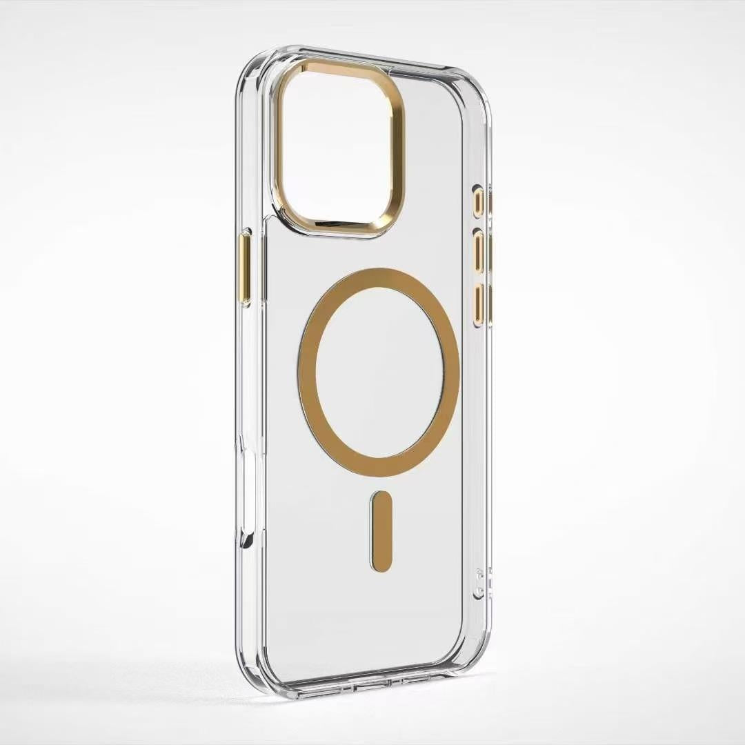 Crystal HD Transparent Strong Magnetic Camera Hardware Shockproof Phone Case For iPhone 16ProMax 15 14 13 Not Yellowing Clear Hard Full Cover
