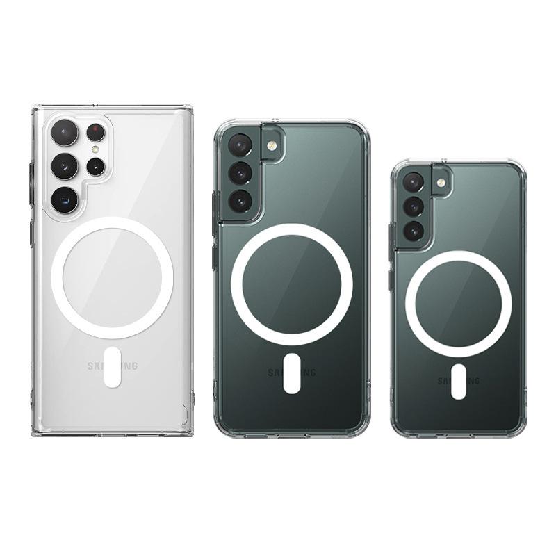 Transparent Magnetic Wireless Charging Shockproof Acrylic Phone Case for Samsung S25Ultra S25 S24 S23 S22 S21