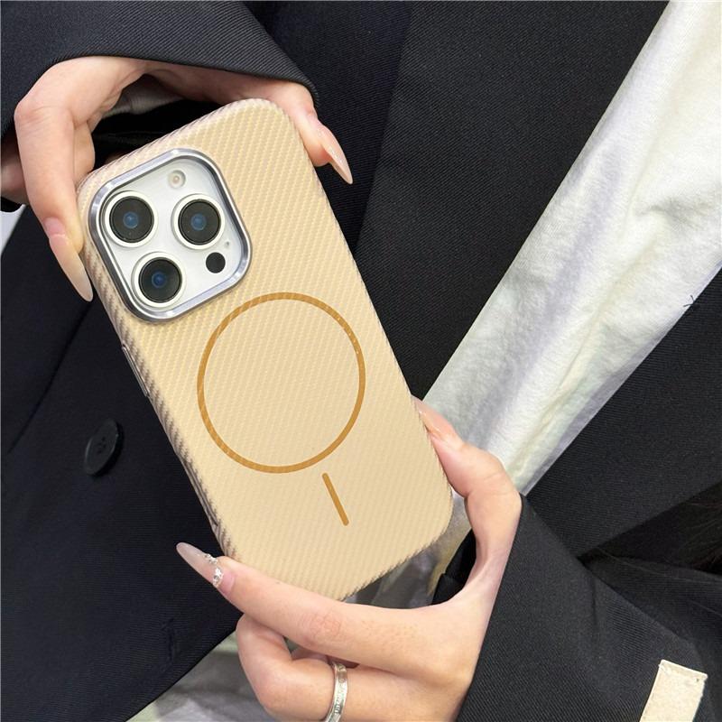 Carbon Fiber Matte Strong Fine Coil Magnetic Camera Hardware Shockproof Phone Case For iPhone 16ProMax 15 14 13 Support Wireless Charging Hard Full Cover