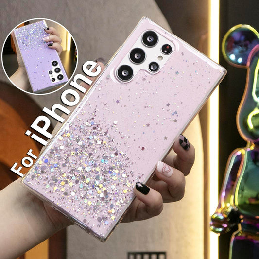 Glitter Star Sequin Slim Basic Phone Case For iPhone 16 15 14 13 12 11 XR XSMax X/XS Clear Soft TPU Back Cover
