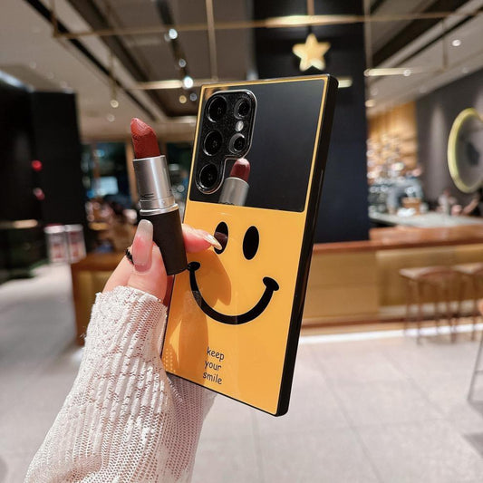 For Samsung S25Ultra S25 S24 S23 S22 S21 Phone Case, Luxury Glitter Mirror Smiling Face Plating Acrylic, Camera Protection Hard Full Cover