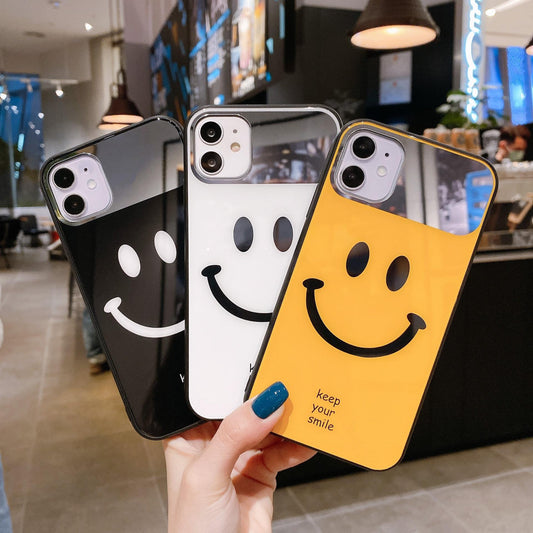 For iPhone 16ProMax 16 15 14 13 12 11 XR X/XS XSMax Phone Case, Luxury Glitter Mirror Smiling Face Plating Acrylic, Camera Protection Hard Full Cover