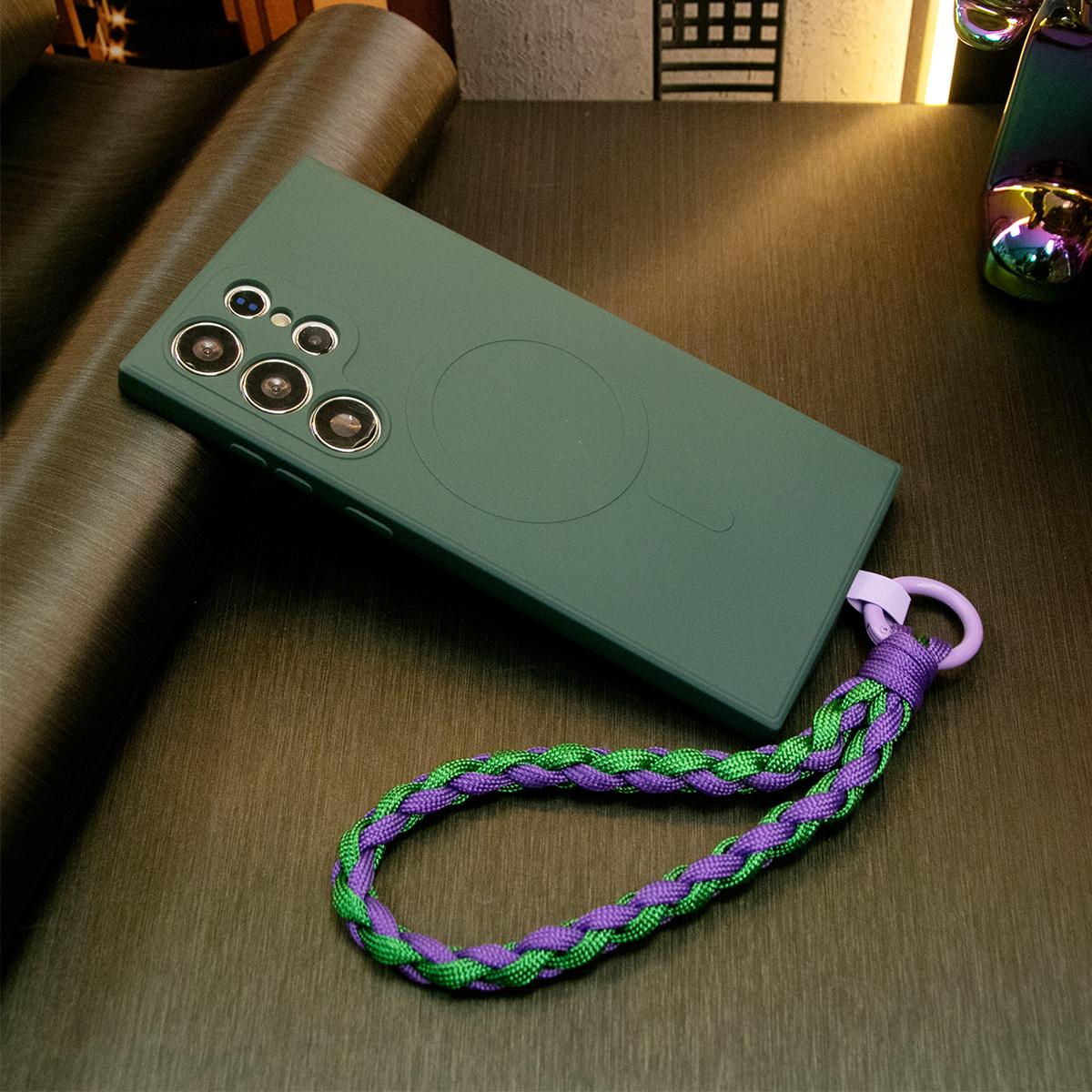 Strong Magnetic Phone Case With Woven Wristband For Samsung S25Ultra S25 S24 S22 S23 S24FE A15 A35 A55, Soft Liquid Silicone Shockproof Phone Case With Microfiber Lining