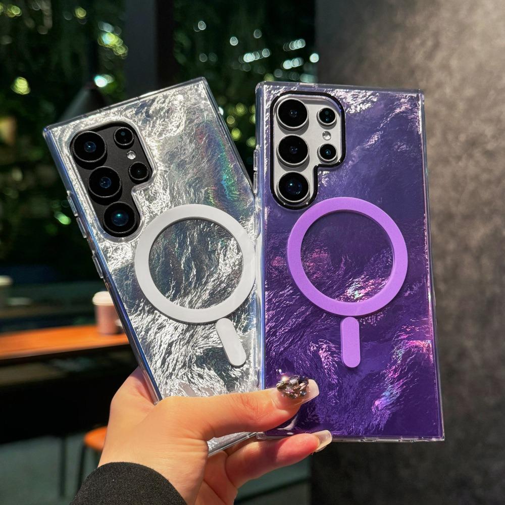 Glacier Gradient Laser Glitter Strong Magnetic HD Transparent PC Slim Phone Case For Samsung S25Ultra S25 S24 S23 S22 Shockproof Hard Full Cover