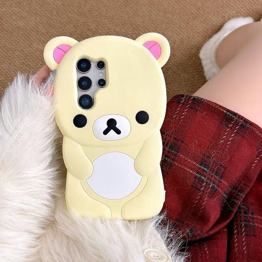 Full Silicone Lovely Bear Protection Shockproof Phone Case For Samsung S25Ultra S25+ S25 S24Ultra S24+ S24 S23Ultra S23+ S23 Skin Feel Soft Full Cover