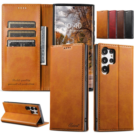 For Samsung S25 S24 S23 S22 Note20 Ultra Plus Phone Case, Smooth Surface Flip Wallet Case For Women Men Durable Faux Card Slot Leather Kickstand Magnetic Clasp Shockproof Phone Case