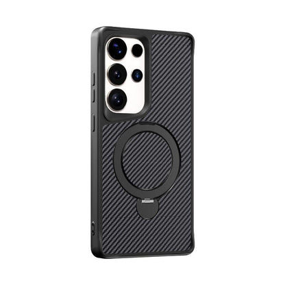 Carbon Fiber Pattern Slim PC Strong Magnetic Phone Case with 360 Rotating Metal Kickstand For Samsung S25Ultra S25Plus S25 S24 S23 A16 A26 A36 A56 Skin Feel Bumper Shockproof Hard Full Cover