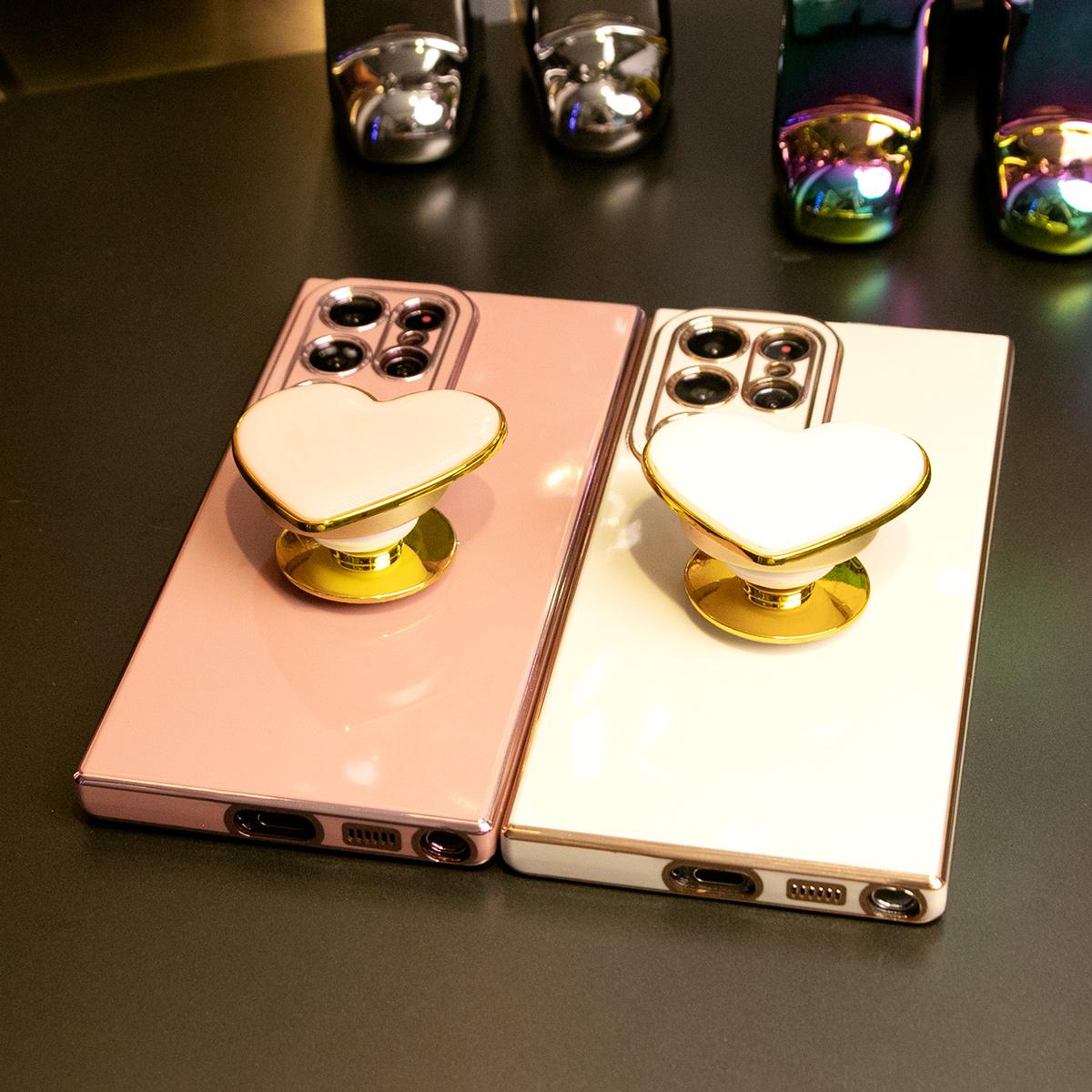 Love Heart Kickstand Pop Stand Plating Soft Phone Case For Samsung S25Ultra S25 S24Ultra S24FE S24 S23 S22 A15 A16 A25 A35 A53 A54 A55
