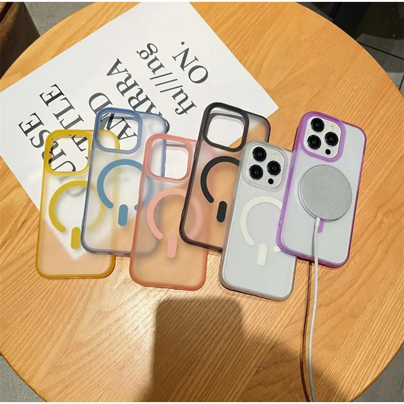 Colorful Matte Clear Macaron C Pattern Magnetic Phone Case For iPhone 16ProMax 16 15 14 13 12 11 Pro Max Plus Transparent [Not Yellowing] [Skin Feel] Shockproof Hard Full Cover