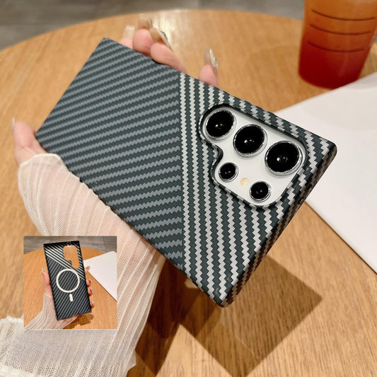 Carbon Fiber Matte Strong Magnetic Ultra Thin Light Phone Case For Samsung S25Ultra S25 S24 S23 S22 Note20Ultra Note10Plus Support Wireless Charging Hard Full Cover