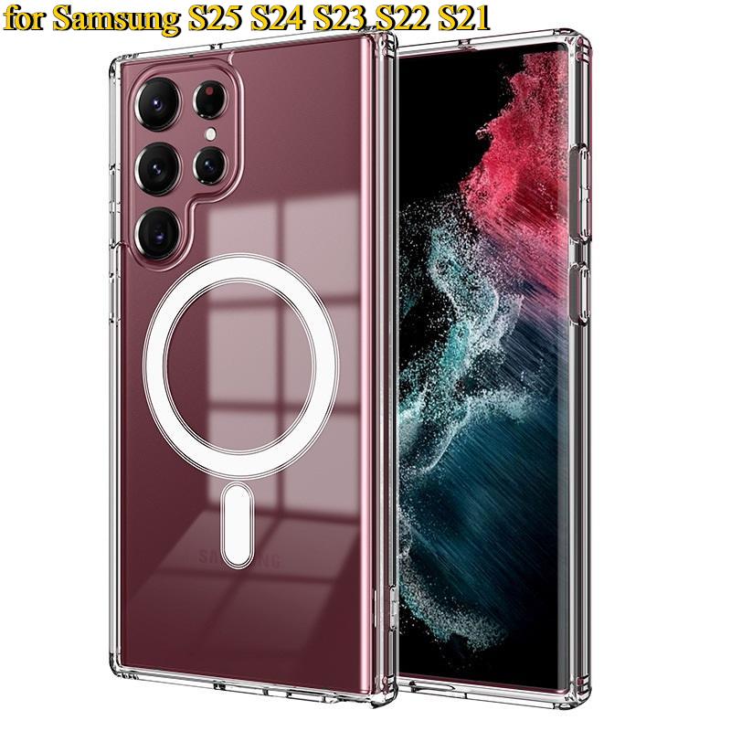 Transparent Magnetic Wireless Charging Shockproof Acrylic Phone Case for Samsung S25Ultra S25 S24 S23 S22 S21