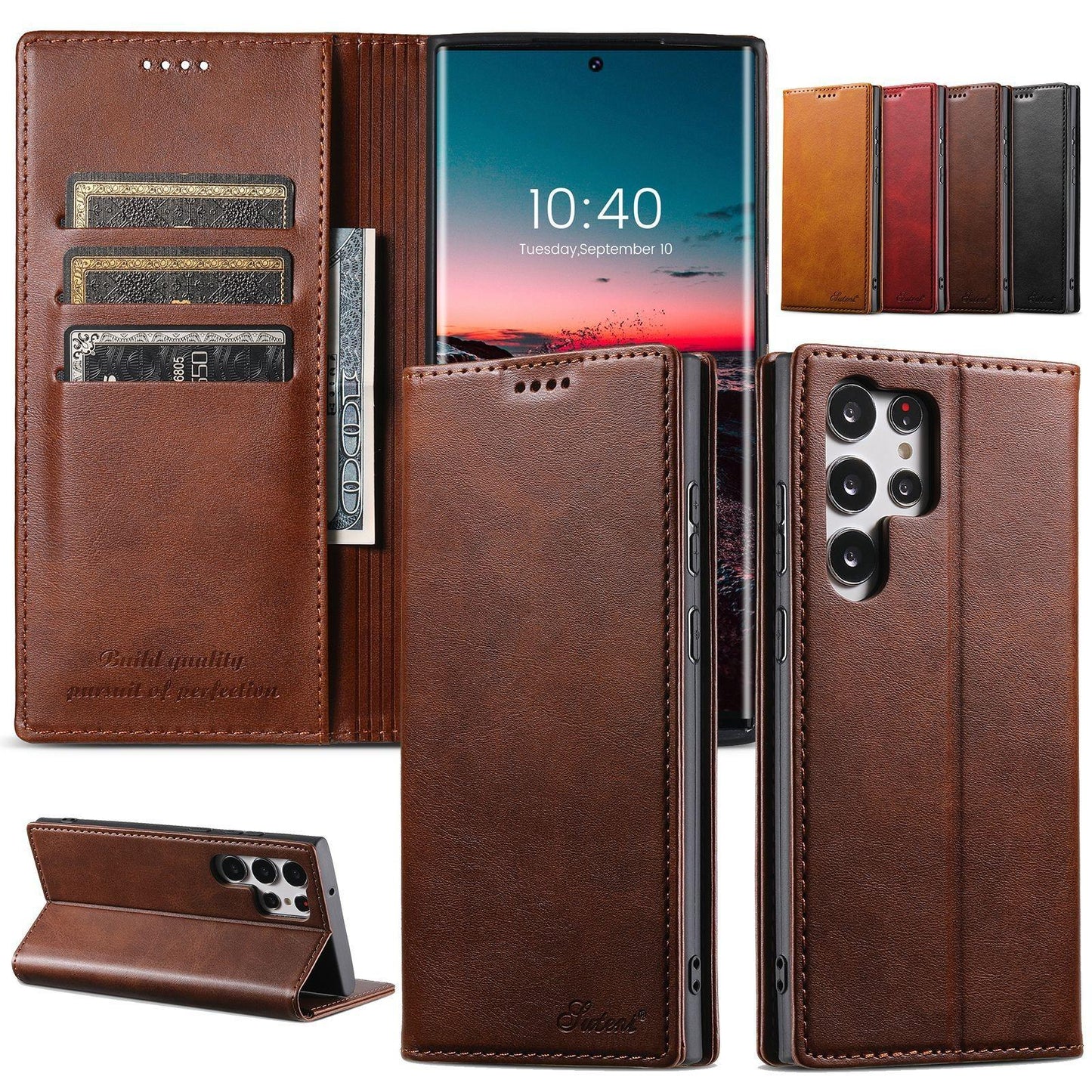 For Samsung S25 S24 S23 S22 Note20 Ultra Plus Phone Case, Smooth Surface Flip Wallet Case For Women Men Durable Faux Card Slot Leather Kickstand Magnetic Clasp Shockproof Phone Case