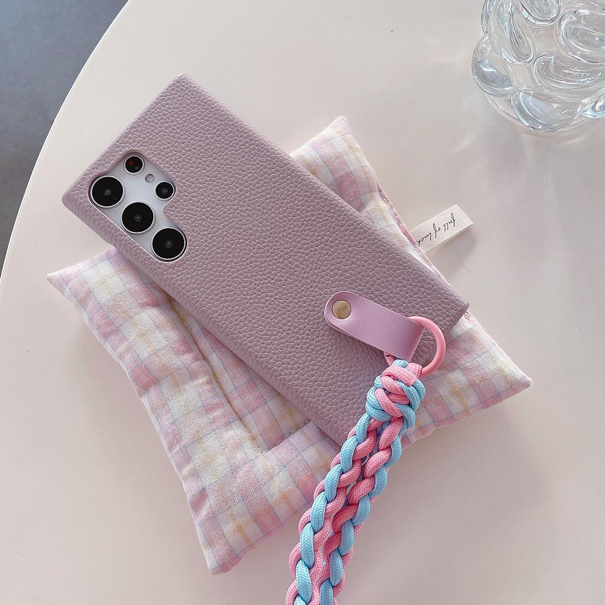 Luxury Wrist Strap Soft Leather Phone Case For Samsung S25 S24 S23 S22 S21 A15 A25 A35 A55 Solid Color Cover