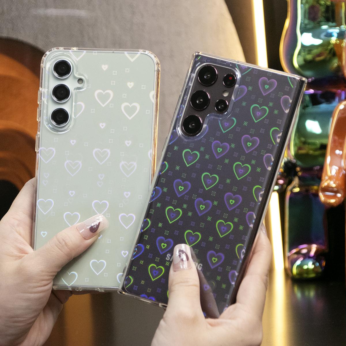 For Samsung S25Ultra S25 S24FE S24Ultra S23 S22 A55 A35 A25 A15 Plus Ultra Phone Case, Clear Laser Love Heart, Glitter Shockproof Hard Full Cover