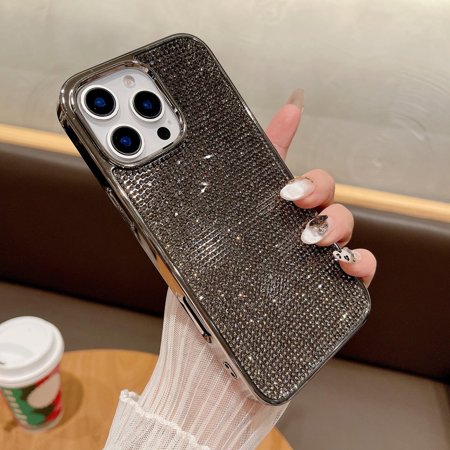 Luxury Rhinestone Glitter Plating Slim PC Phone Case For iPhone 16ProMax 15 14 13 Hard Full Cover