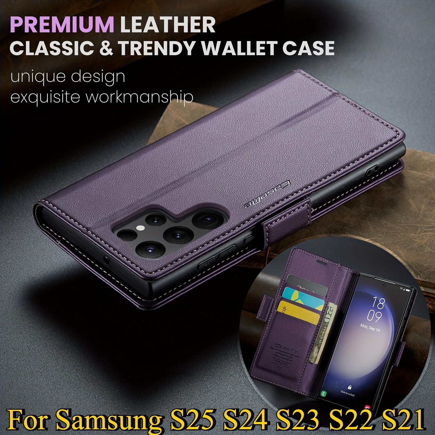 For Samsung S25 S24 S23 S22 S21 Ultra Phone Case, Wallet Case For Women Men With RFID Blocking, Durable Faux Leather Kickstand Magnetic Clasp Shockproof Phone Case