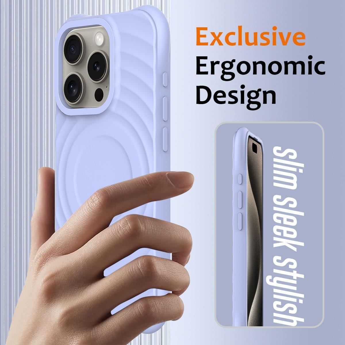 Matte Ripple Pattern Magnetic Silicone Phone Case For iPhone 16ProMax 16E 16 15 14 13 12 Skin Feel Heavy Duty Protection Shockproof Soft Full Cover