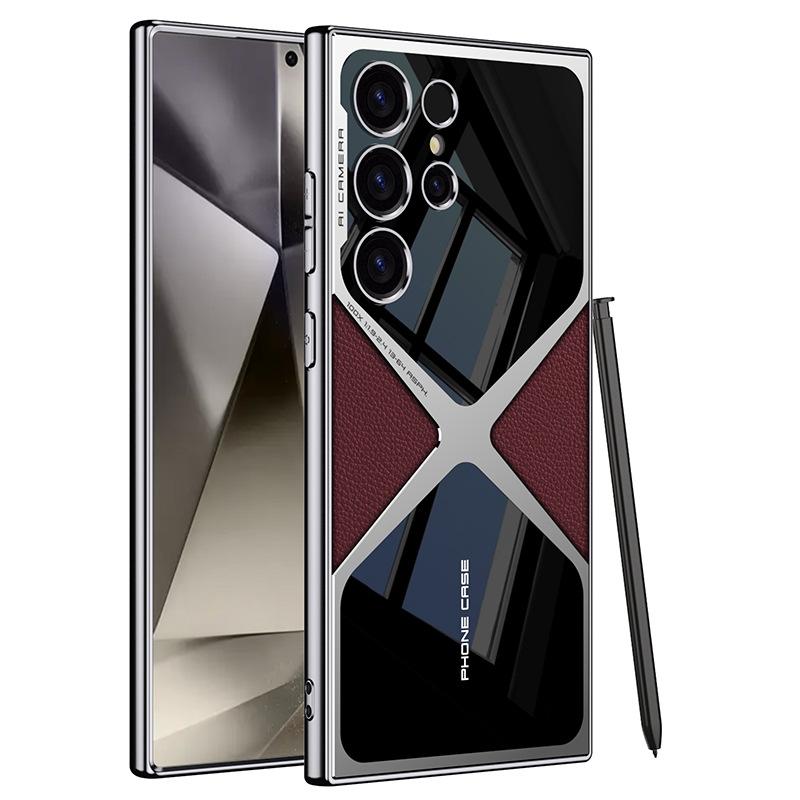 For Samsung S25Ultra S24Ultra S23Ultra Case, Leather Electroplate Cool Slim, Luxury Elegant Phone Case Camera Protection Shockproof Cover