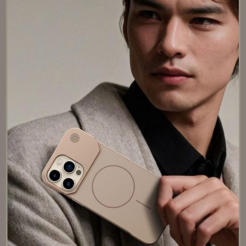 Aromatherapy Frameless Heat Dissipation Aluminium Alloy Strong Magnetic Len Protection Phone Case For iPhone 16ProMax 15 14 13 12 11, Skin Feel Shockproof Hard Full Cover