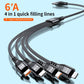 1.2m/2m 6A 4in1 One Drag Four Fast Filling Line Cable Aluminum Alloy + Two-color Braided Thread Fast Charging IP Type-C Android Universal
