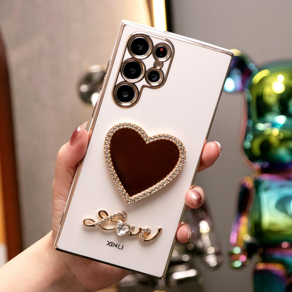 Love Heart Mirror Plating Phone Case for Samsung A16 A06 A55 A54 A35 A34 A25 A24 A15