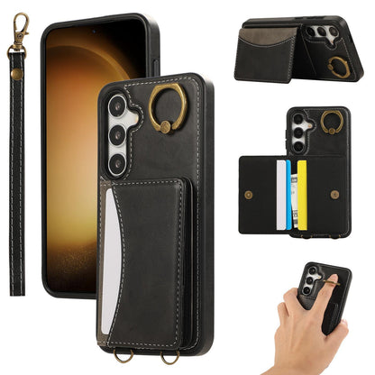 For Samsung S25Ultra S24 S23 S22 A16 A15 A35 A55 Leather Phone Case with Double Folding Wallet Wristband, Anti-Fall Card Slot Kickstand Shockproof Business Hard Full Cover