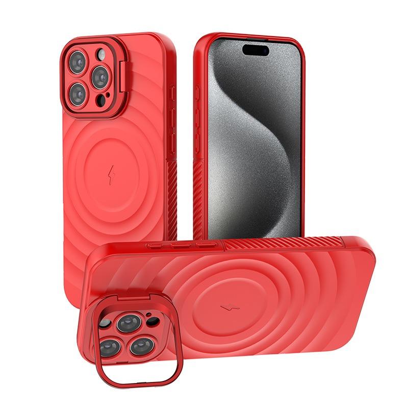 Matte Ripple Pattern Magnetic Phone Case with Camera Kickstand For iPhone 16ProMax 16 15 14 13 Skin Feel Shockproof Soft Full Cover