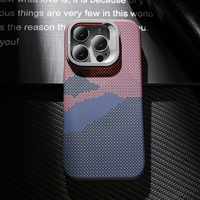 Carbon Fiber Star Mountain Mosaic Particle Matte Strong Magnetic Camera Kickstand Hardware Shockproof Phone Case For iPhone 16ProMax 15 14 13 Hard Full Cover