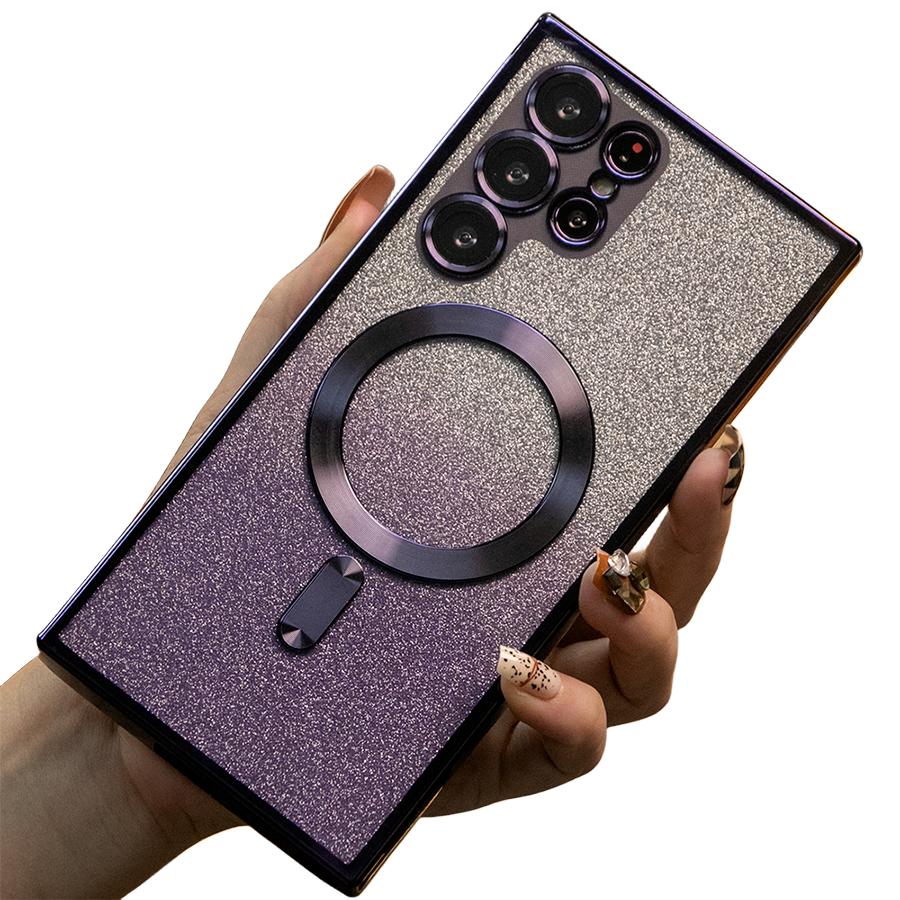 Glitter Gradient Magnetic Wireless Charge Transparent Soft Phone Case For Samsung A15 A25 A35 A55