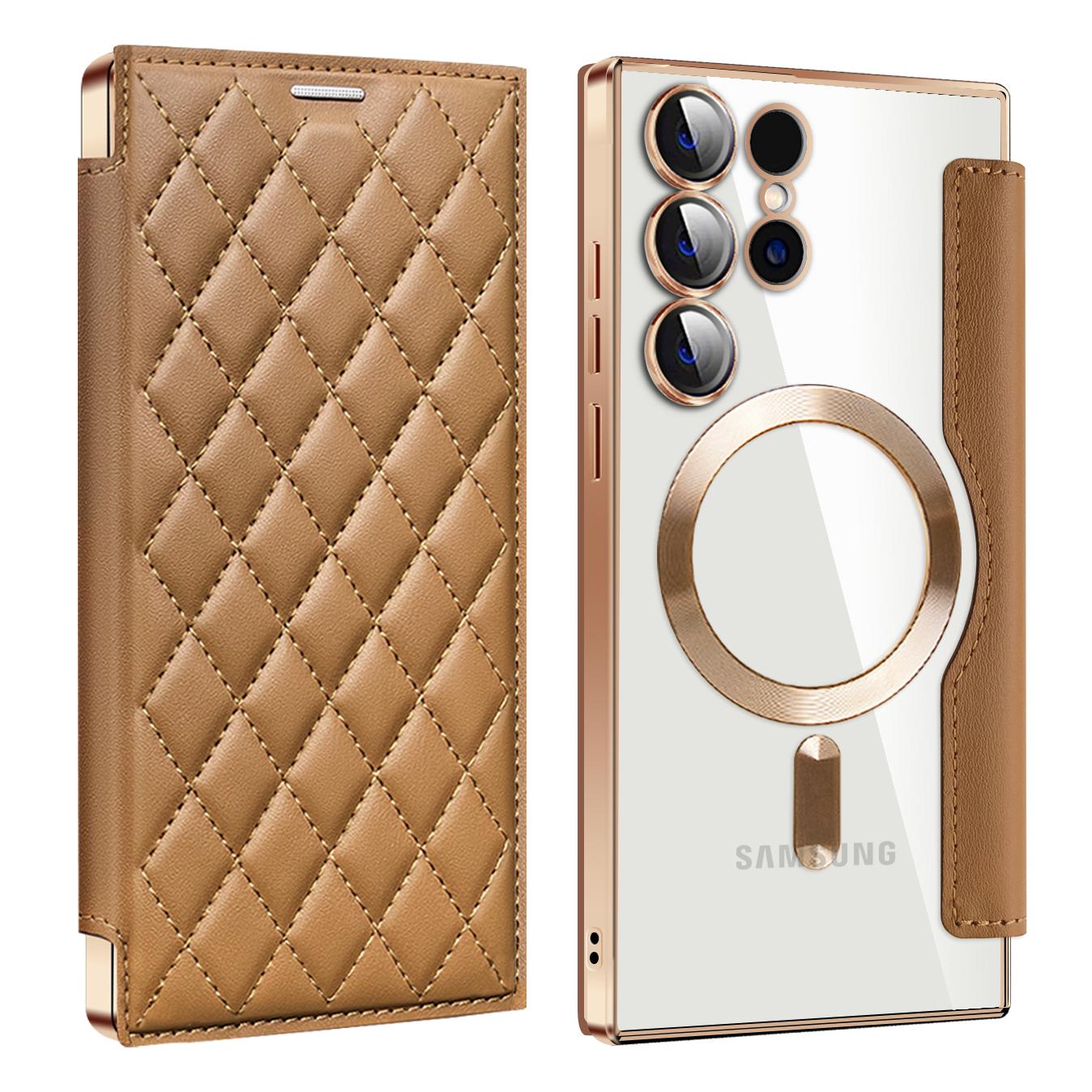 Magnetic Suction Flip Leather Case For Samsung S25 S24 S23 S22 for Magsafe Case High Leather Equipped With Lens Film Case