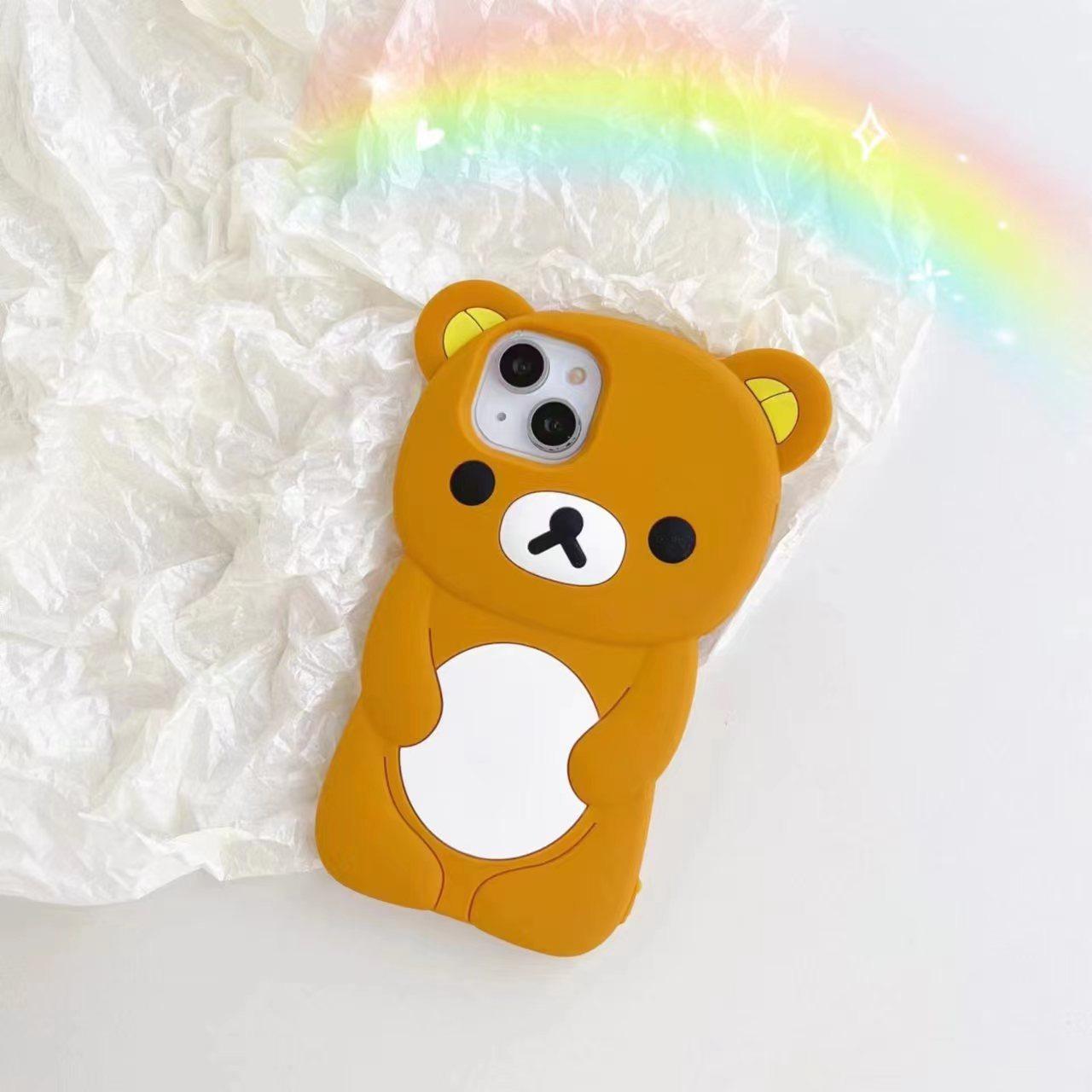 Full Silicone Lovely Bear Protection Shockproof Phone Case For iPhone 16ProMax 15 14 13 12 11 Skin Feel Soft Full Cover
