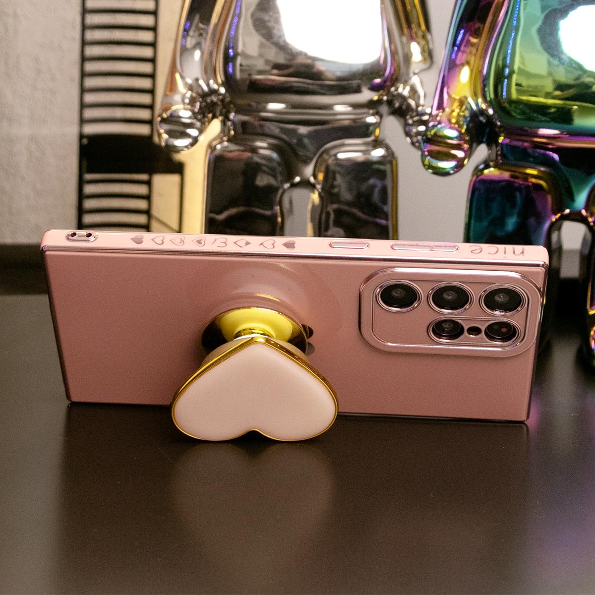 Love Heart Kickstand Pop Stand Plating Soft Phone Case For Samsung S25Ultra S25 S24Ultra S24FE S24 S23 S22 A15 A16 A25 A35 A53 A54 A55