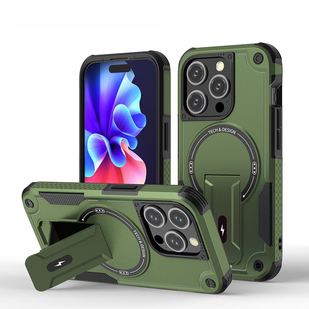 Anti-Dust Anti-Fall Heavy Duty Protection Shockproof Magnetic Phone Case With Kickstand for iPhone 16ProMax 16 15 14 13 12 11 Bumper Matte Hard Cover