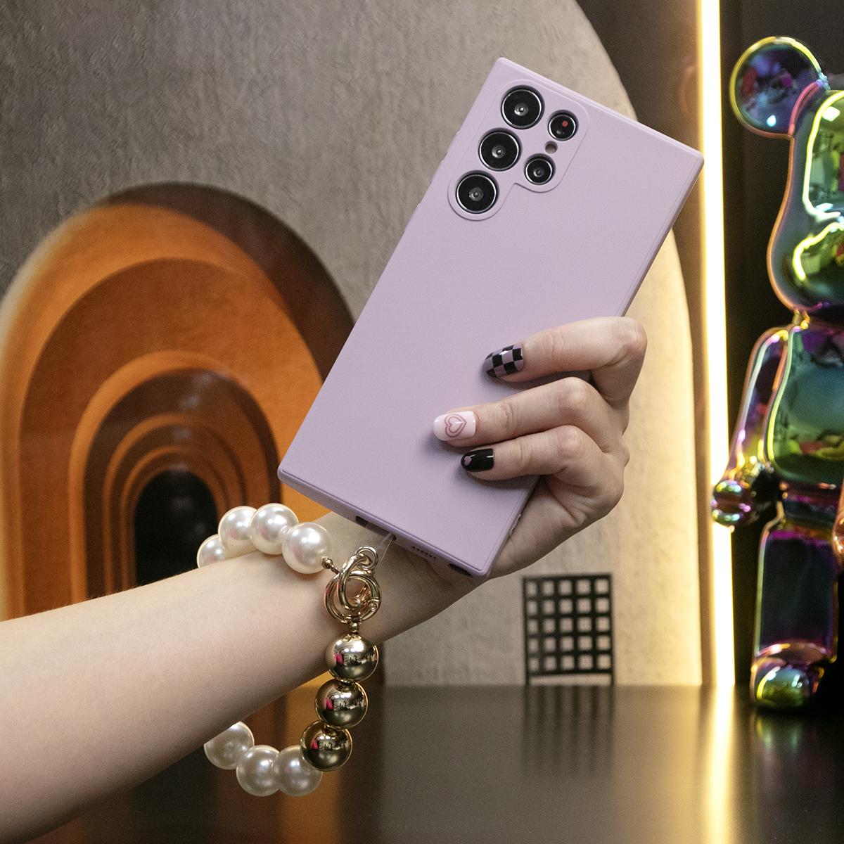 Liquid Silicone Matte Shockproof Phone Case with Pearl Metal Lanyard For Samsung S25 S24 S23 S22 S21 Note20 Camera Protect Soft Cover