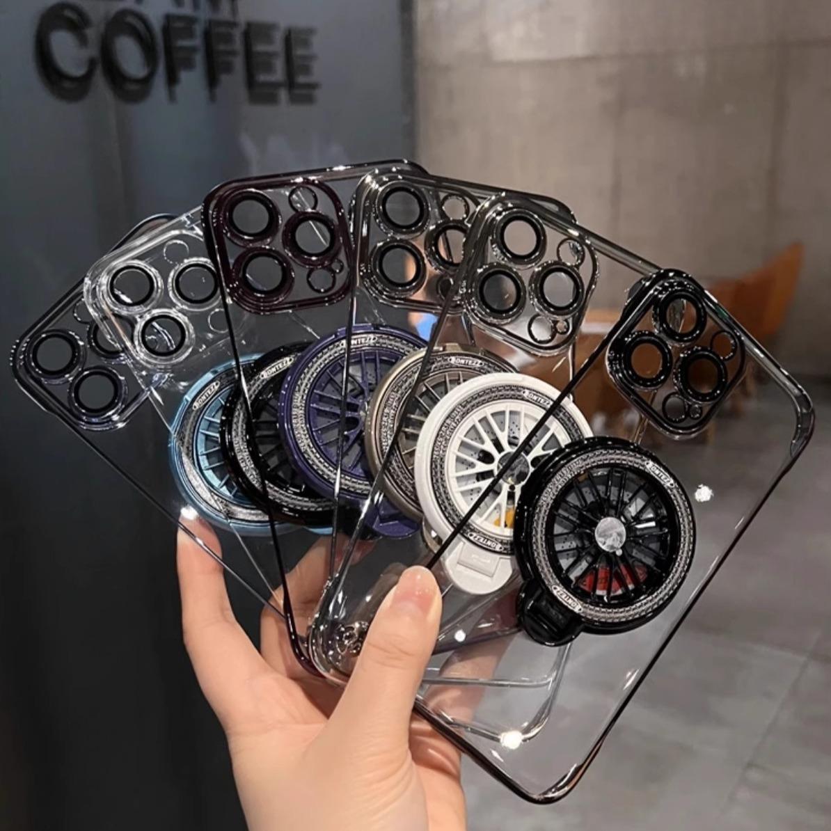 Ultra Slim Frameless Plating PC with Len Protector Phone Case with Metal Magnetic Gyro Rotating Kickstand For iPhone 16ProMax 15 14 13 12 Shockproof Support Wireless Charging Hard Full Cover