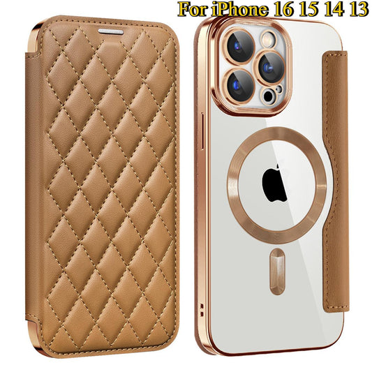 Magnetic Suction Flip Leather Case For iPhone 16 15 14 13 for Magsafe Case High Leather Equipped With Lens Film Case
