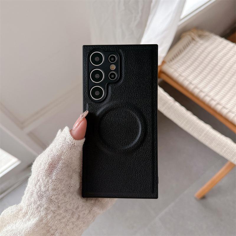 For Samsung S25Ultra S25 S24 S23 Phone Case, Luxury Slim Magnetic Matte Leather Emboss Pattern Len Protection Shockproof Hard Full Cover