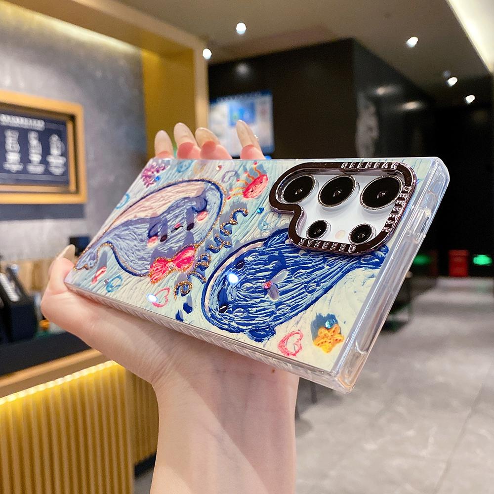 For Samsung S25 S24 S23 S22 A35 A36 A26 A54 A55 A56 Phone Case, Happy Whale Butterfly Flower Rainbow Castle, Oil Painting Camera Frame Anti-drop Hard Shockproof Full Cover