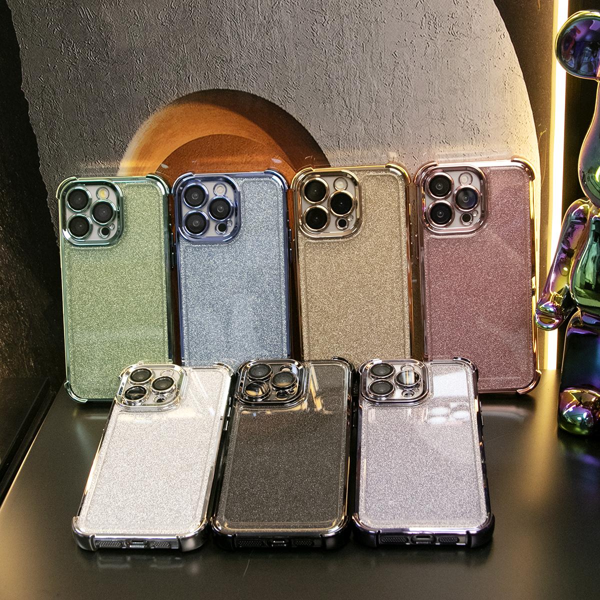 Glitter Clear Four Corners Anti Fall Transparent Plating Phone Case For iPhone 16 15 14 13 12 11 XR XSMax X/XS Built-in Camera Protector Hard Full Cover