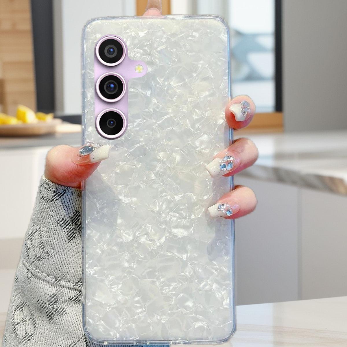 For Samsung S25Ultra S25 S24 S23 S22 S21 Note20 A16 A15 A14 A25 A24 A35 A34 A54 A55 Phone Case, Luxury Pearl Shell Pattern Acrylic Slim, Full Camera Protection Non-Yellowing Hard Cover