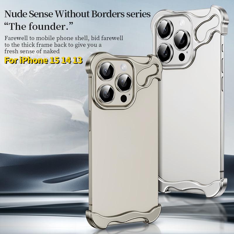 Special-Shaped Metal Corner Pad Anti-Fall Phone Case Suitable For iPhone 16 15 14 13 Pro Max, Borderless Slim No Back Bumper with Camera Cover Bumper Phone Case