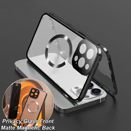 Double Sided Anti-peep Front Glass Matte Back Cover Aluminium Alloy For Magsafe Full Cover 360 Privacy Magnetic Ring Metal Case For iPhone 16ProMax 16 15 14 13 12 Pro Max Glass Full Cover