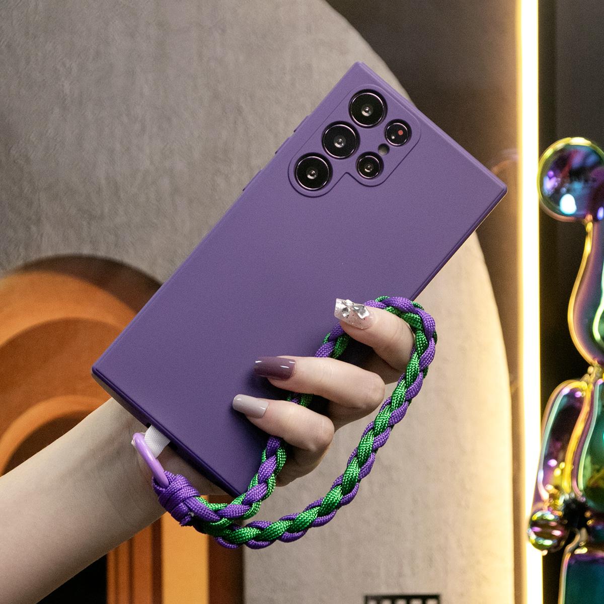 Silicone Matte Phone Case with Braided Rope Bracelet For Samsung S25 S25Plus S25Ultra S24 S24FE S24Plus S24Ultra Camera Protect Soft Cover