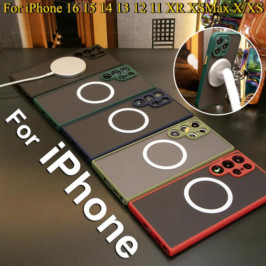 Luxury Matte Clear Support Magnetic Acrylic Hard Anti-Fall Phone Case For iPhone 16 15 14 13 12 11 XR XSMax X/XS
