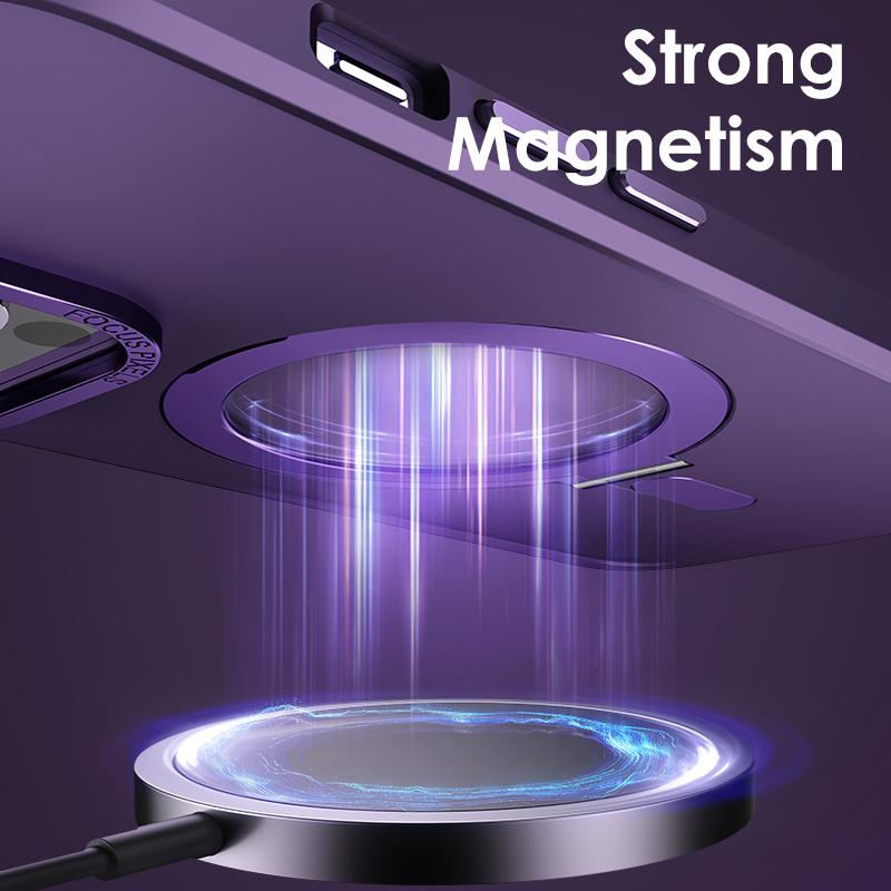 Aluminum Magnetic Stand Phone Case For iPhone 16 15 14 13 12 Pro Max Metal Lens With Bracket Cover For Magsafe Wireless Charger